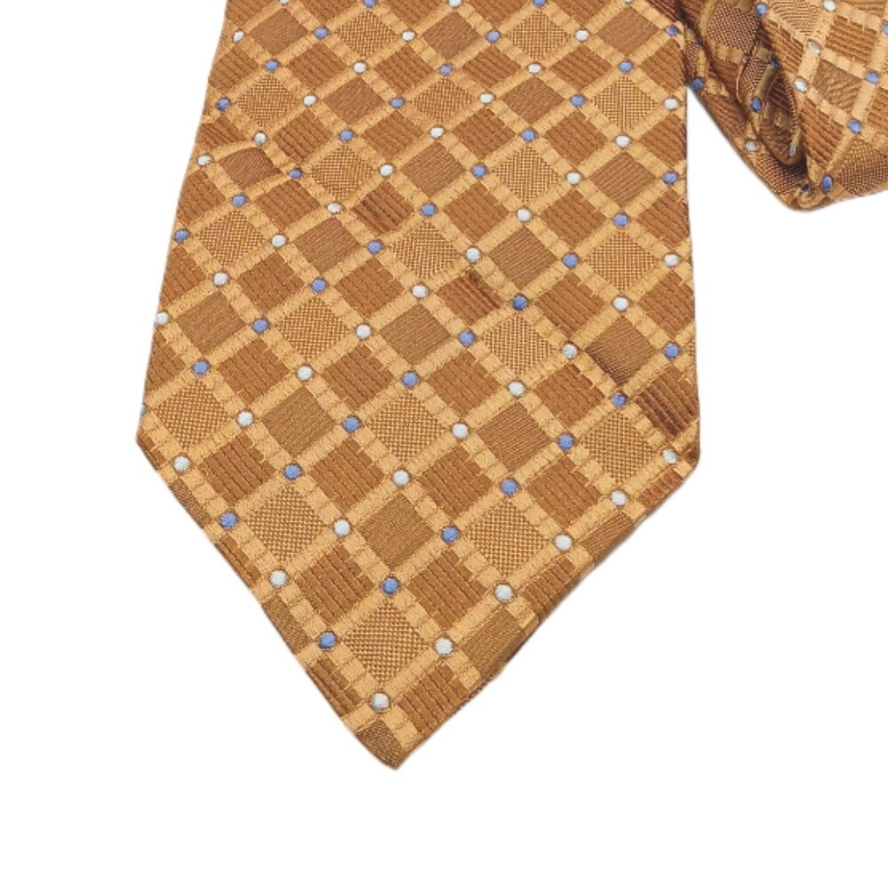 Jos. A. Bank Silk Tie Men’s 60.5” Brown Blue Woven Plaid Check Dot Wide New